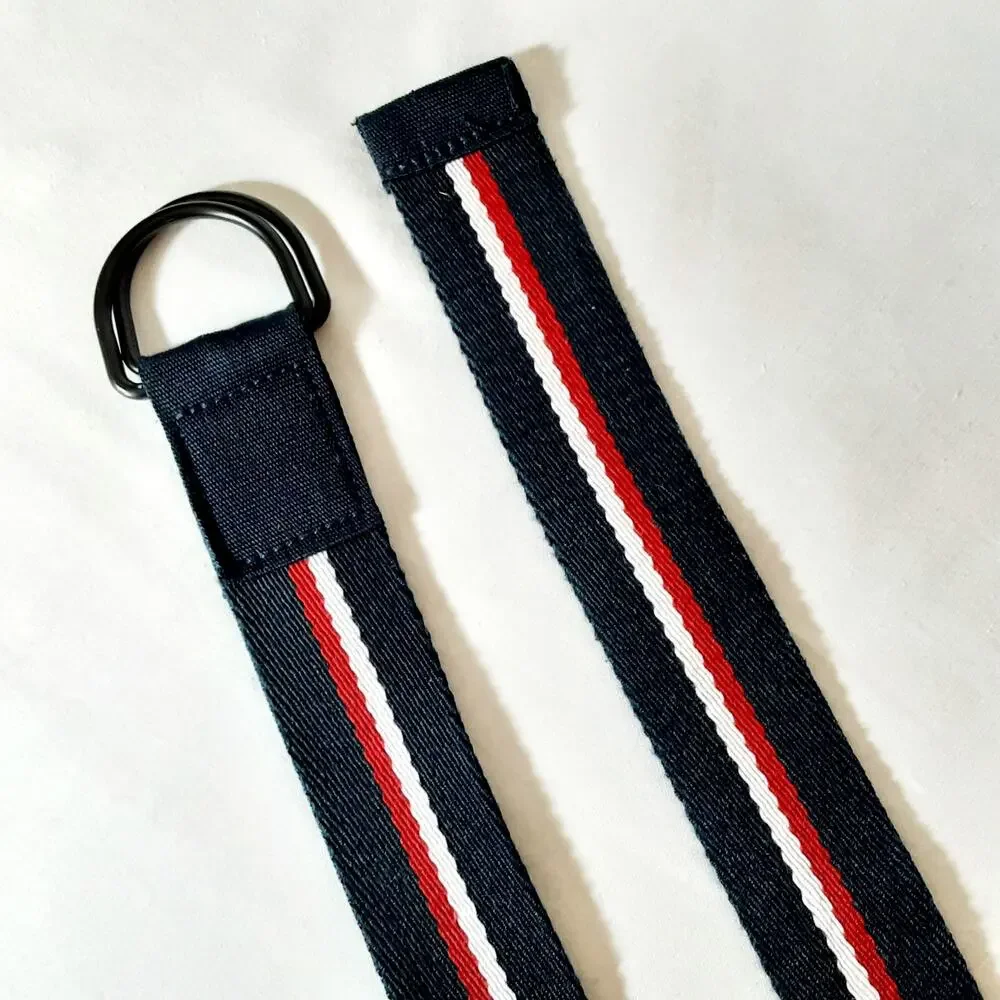 💎Tommy Hilfiger Red White Blue Stripe Soft Canvas Belt One Size